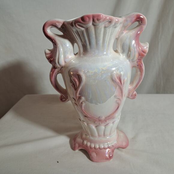 Delicate Hand Painted Porcelain Floral Vase Handles Gold with Pearlized Finish - Picture 6 of 6